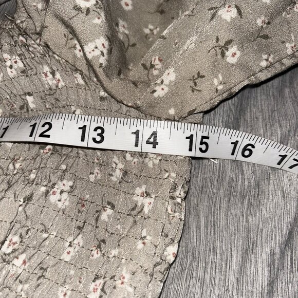 Flower & Feather Green Floral Long Puffed Sleeve Boho Cottegecore Dress Medium - Picture 6 of 7